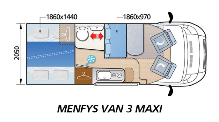 Camper de alquiler McLouis Menfys S-line Van 3 Maxi plano